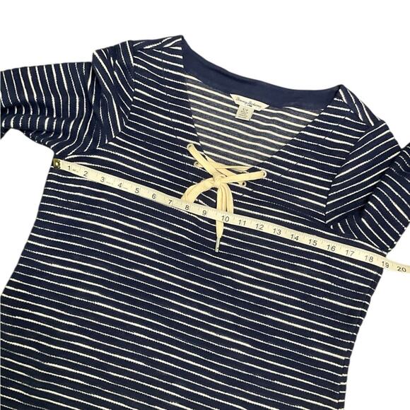 Tommy Bahama Women’s Tunic Sweater Lace up Navy Ivory Stripe Size Small EUC - Picture 6 of 6